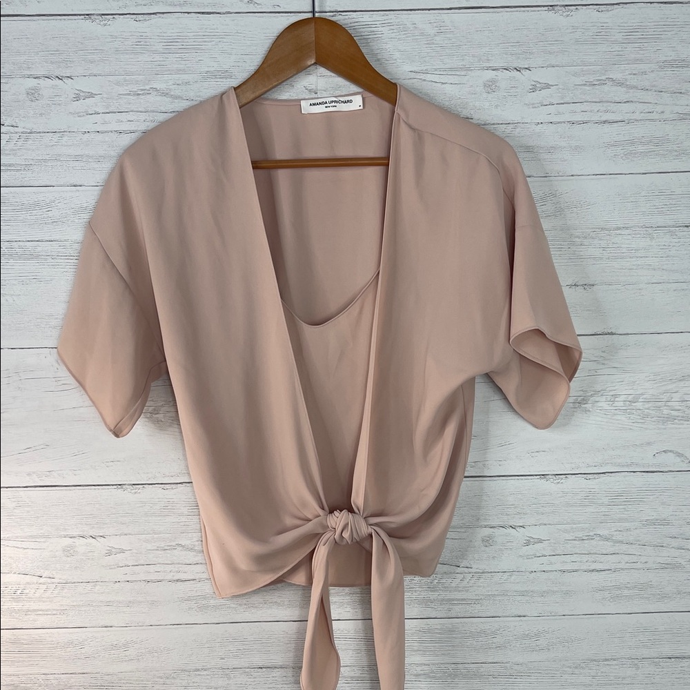 Amanda Uprichard Blush Tie-Front Blouse